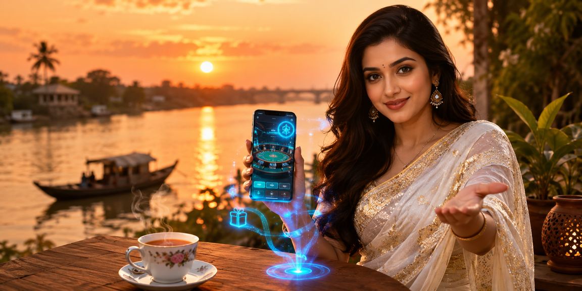 A Bangladeshi user in Bogura enjoying roulette casino on mobile while wearing a saree